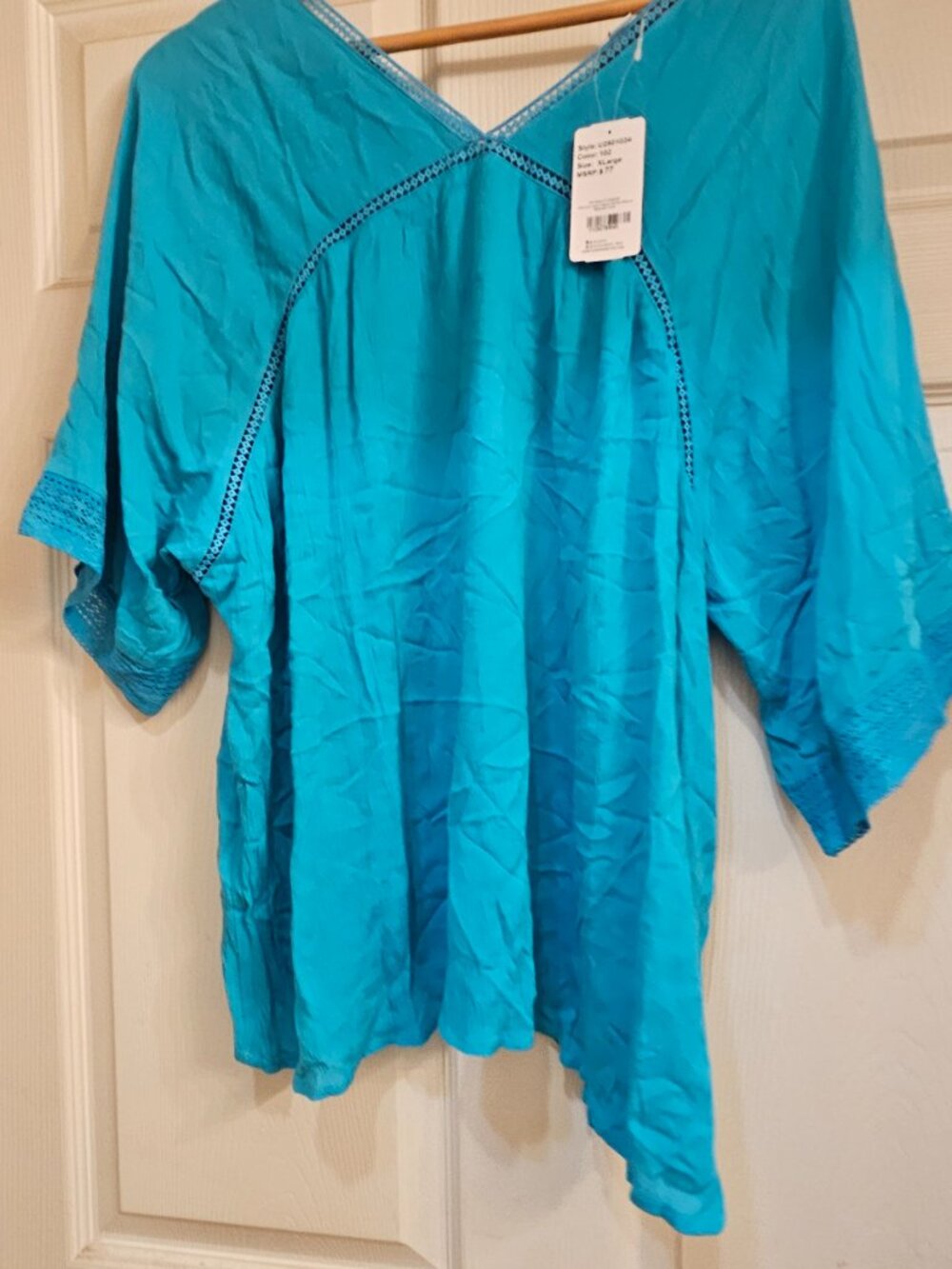 Suzanne Betro turquiose double v-neck shirt - XL - NWT